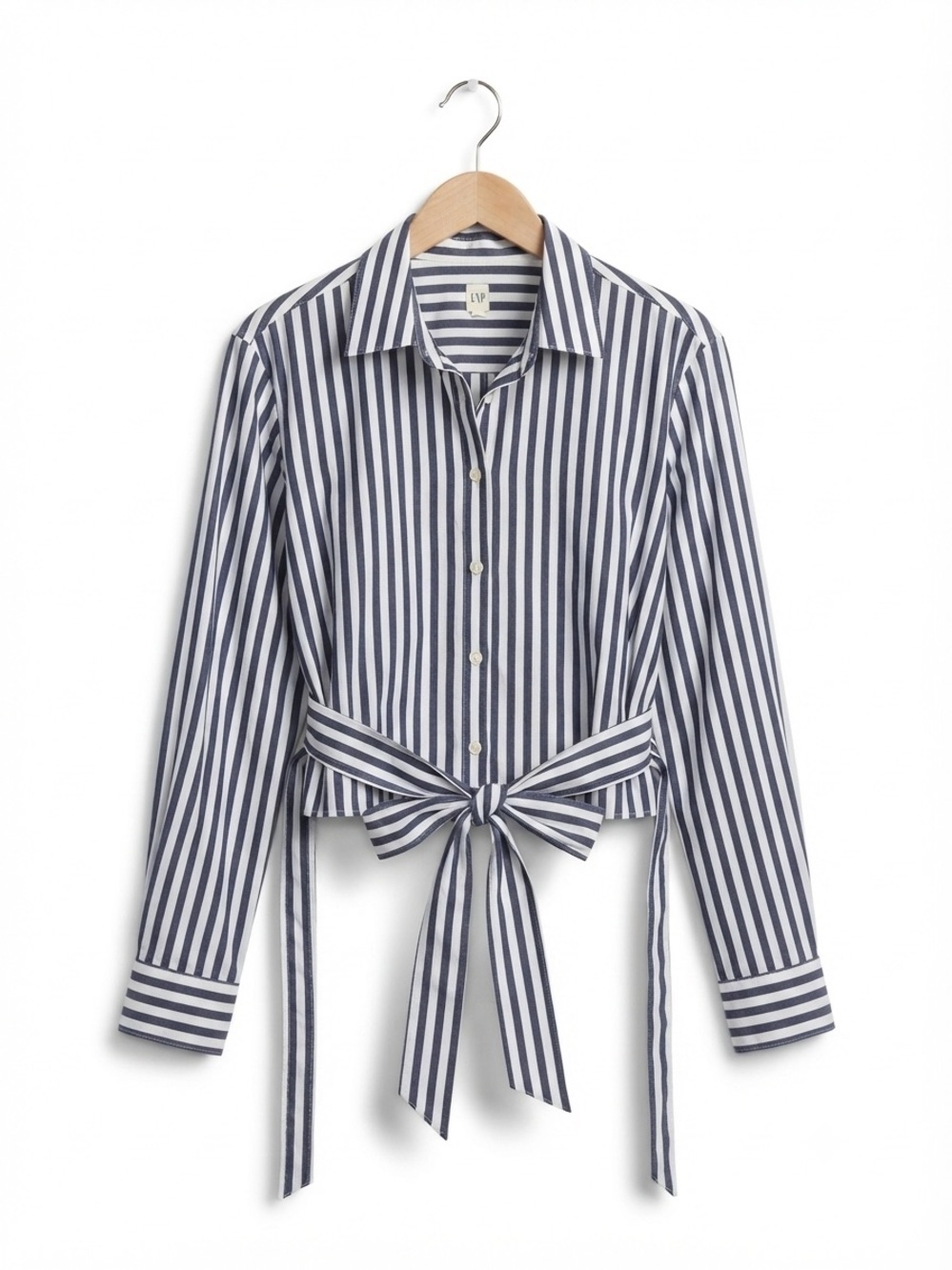 Gap Navy White Stripe Cropped Wrap Tie Blouse XXL Cotton Coastal Prep